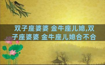 双子座婆婆 金牛座儿媳,双子座婆婆 金牛座儿媳合不合